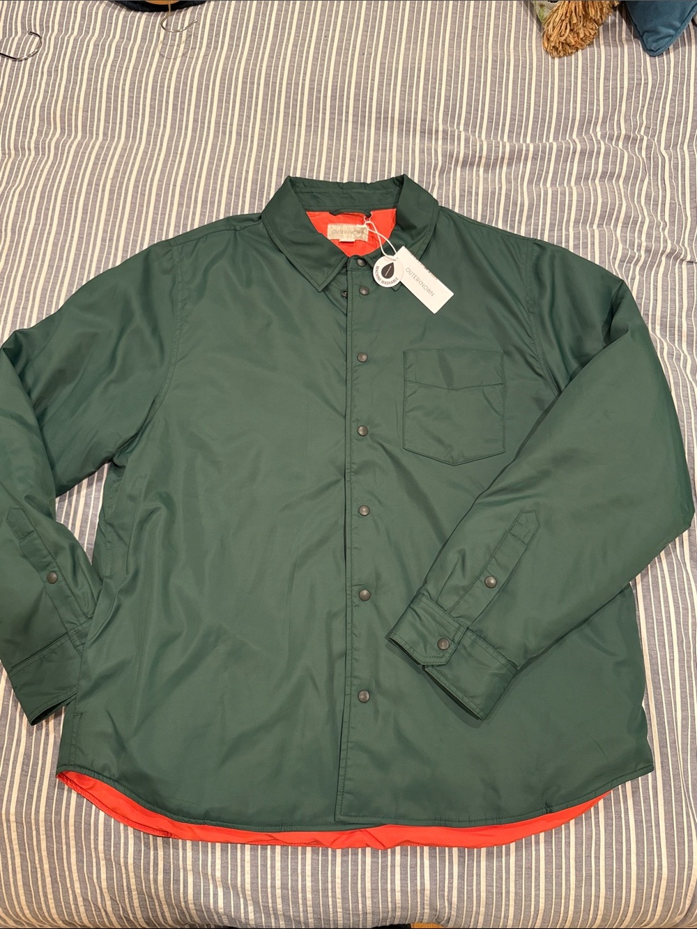 Outerknown Daybreak Shirt Jacket with Orange Quilted Lining, Size L
